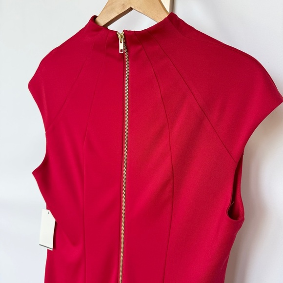 NWT!! Neiman Marcus Women's Red V-Neck Cap Sleeve Midi Dress Size L Gold Zipper - Picture 11 of 16